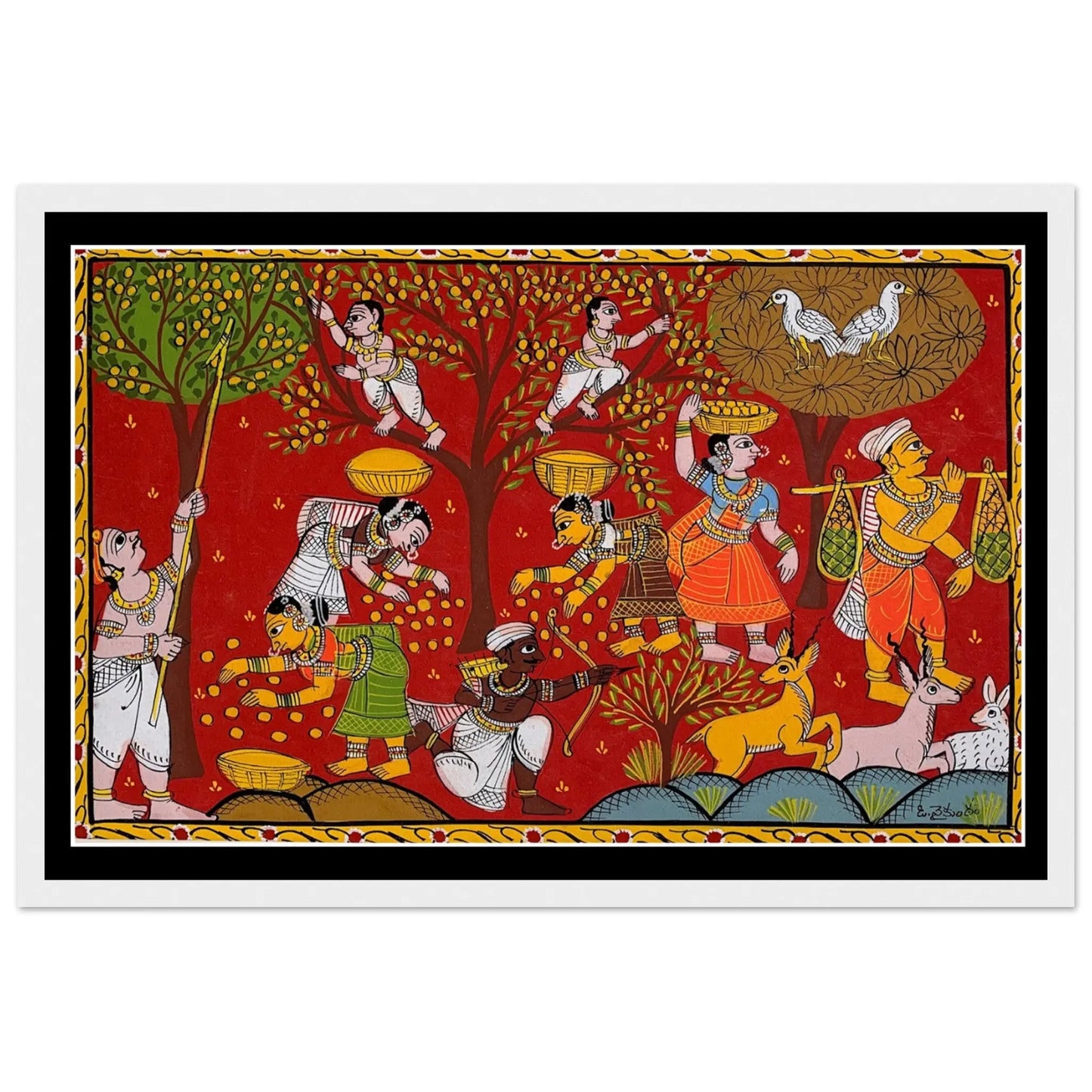 Cheriyal Rural Market painting depicting a bustling rural market scene.