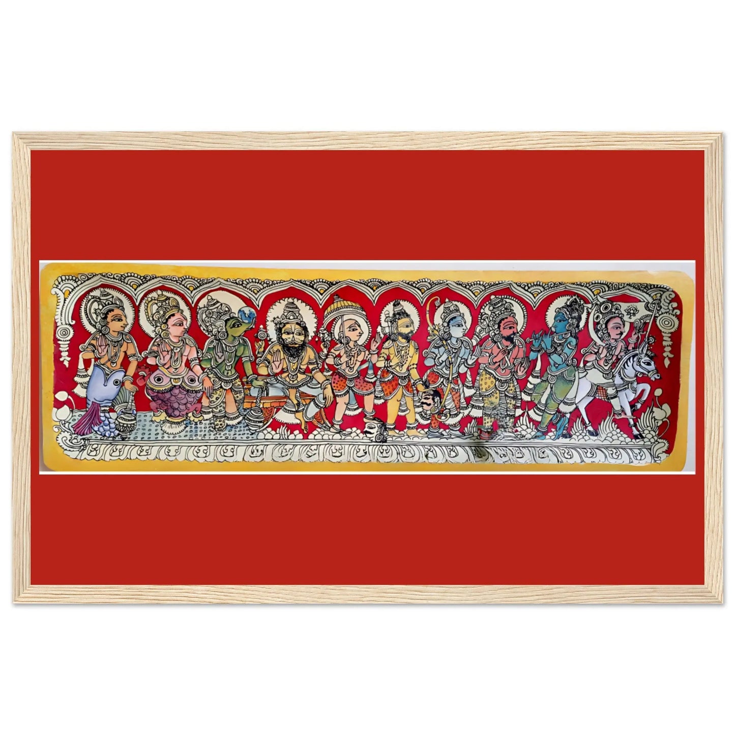 Kalamkari print of Matsya, the fish avatar of Vishnu, rescuing the sacred Vedas.