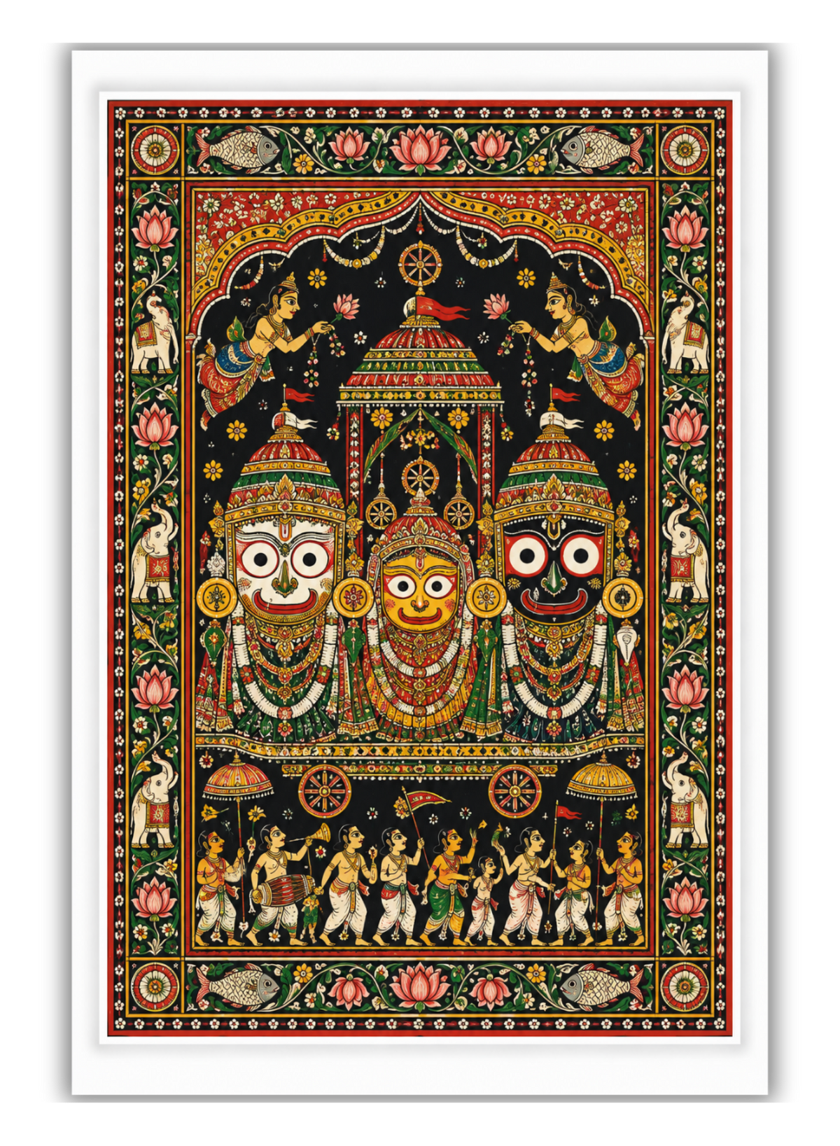 PTraditional Pattachitra Painting – Intricate folk art from Odisha and West Bengal depicting Hindu mythology, folklore, and nature on cloth and palm leaves.