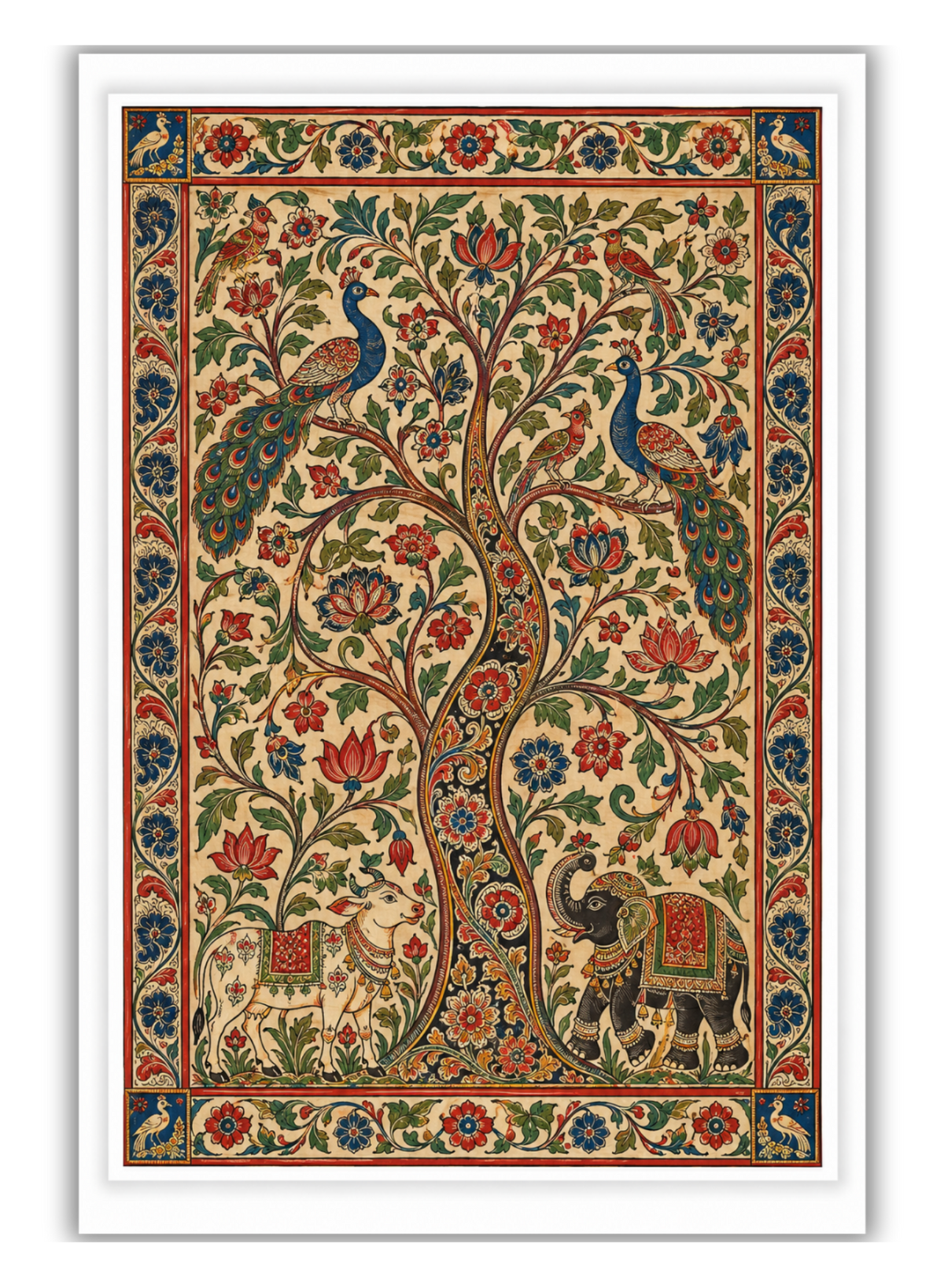 Traditional Kalamkari Painting – Handcrafted Indian textile art inspired by mythology and nature from Andhra Pradesh.