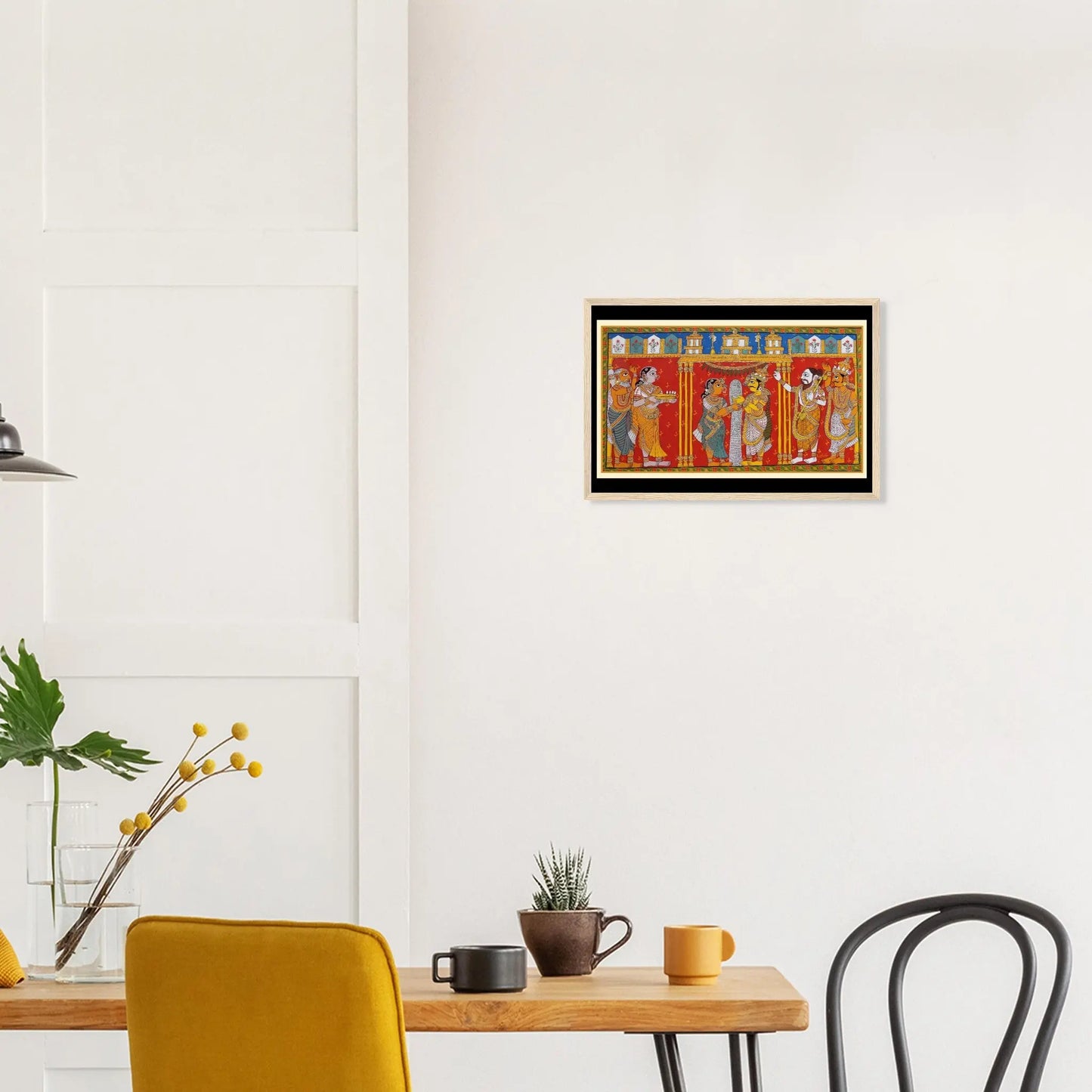 Framed Cheriyal - A Wedding painting with durable pine wood and shatterproof plexiglass.