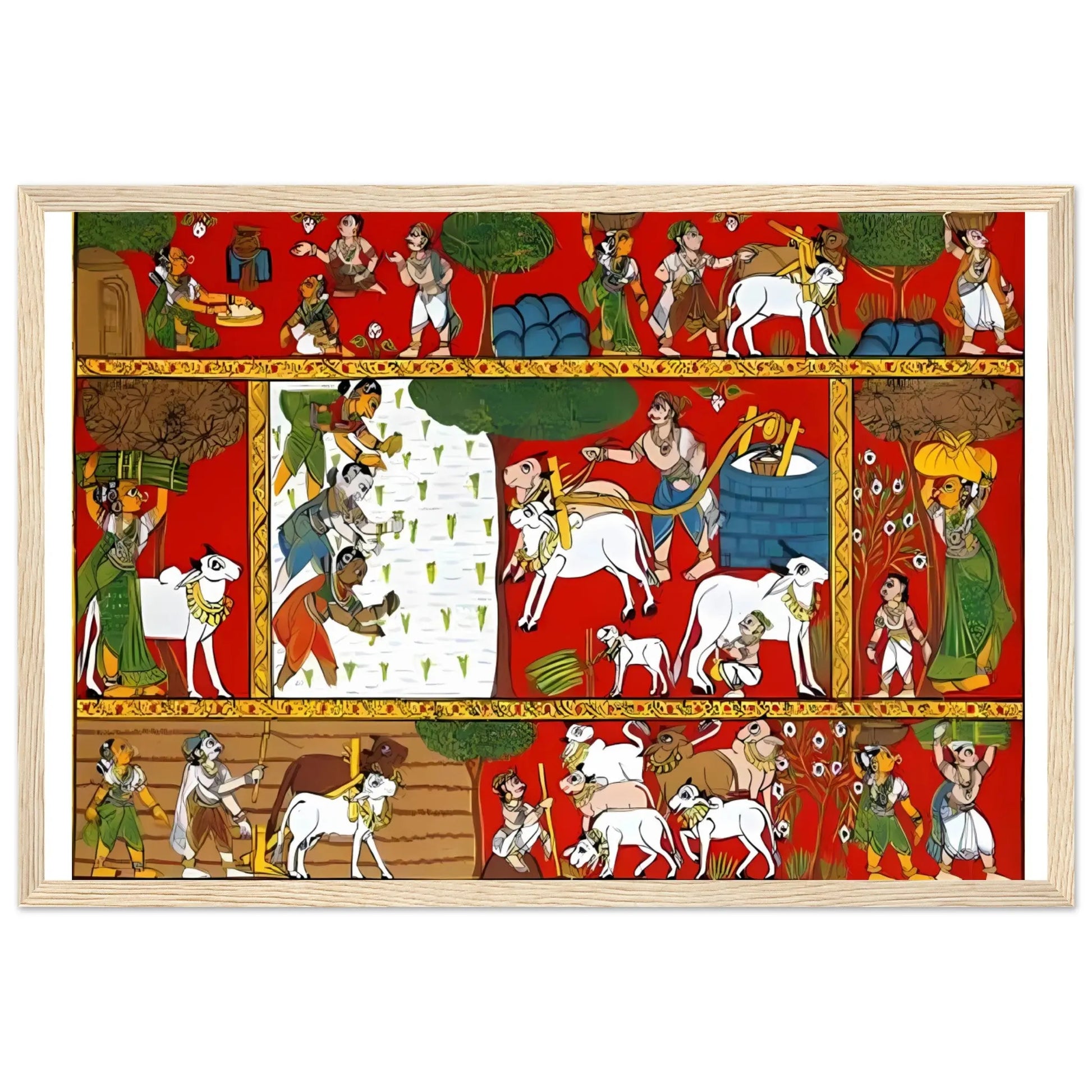 Farmers plowing fields in Cheriyal painting.