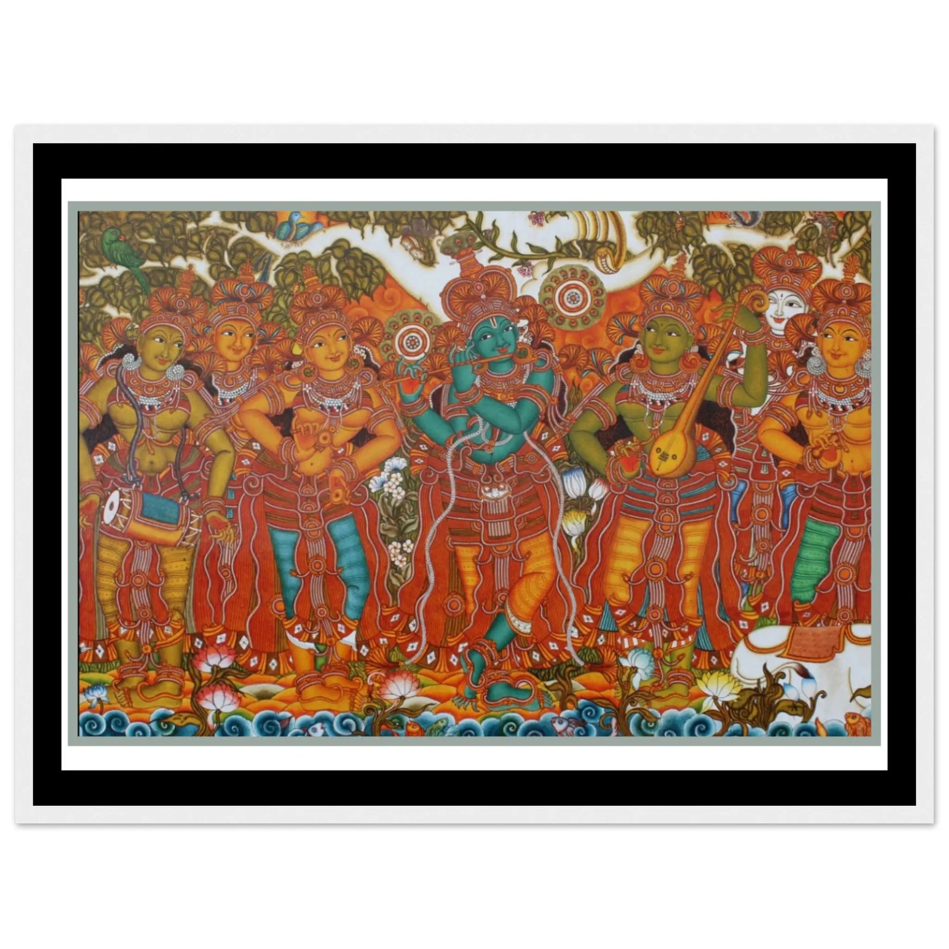 Cheriyal Guruvayur Mural painting depicting scenes from mythology.