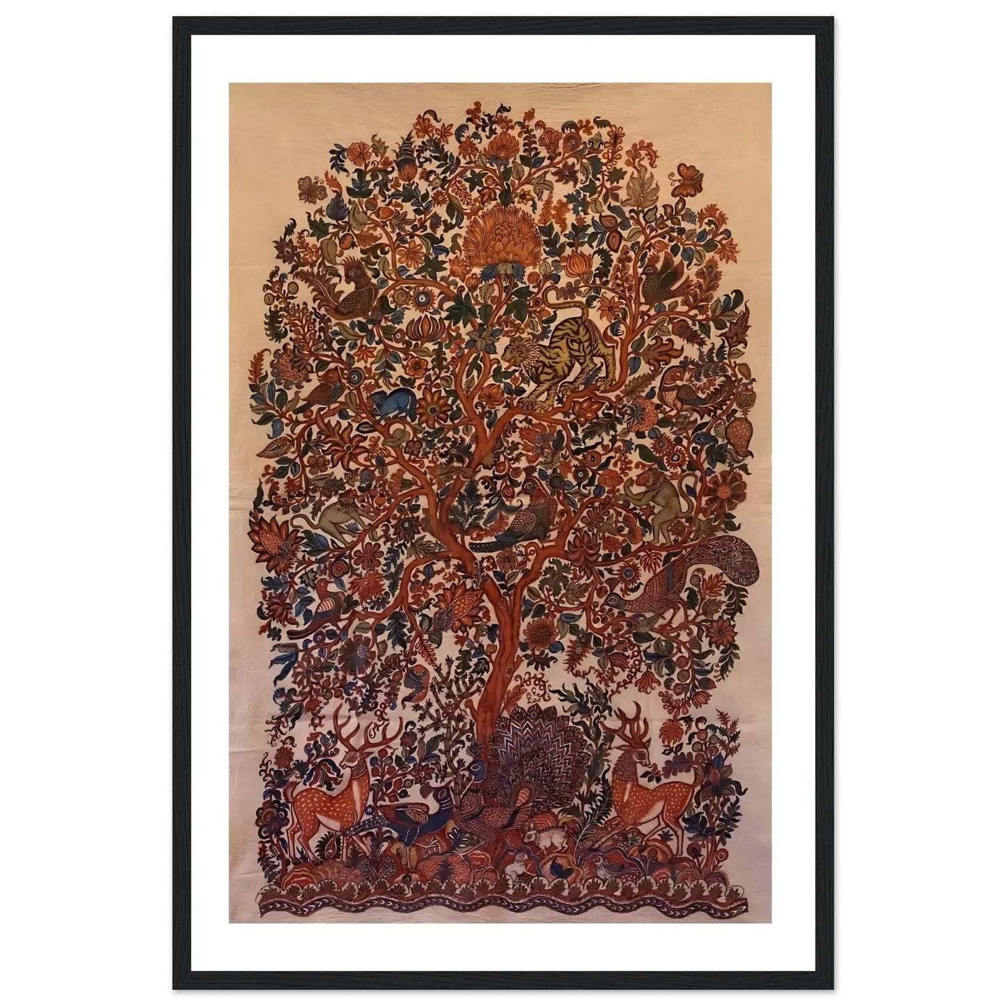 Detailed view of the intricate patterns in the Tree of Life Kalamkari painting, showcasing artisanal craftsmanship.