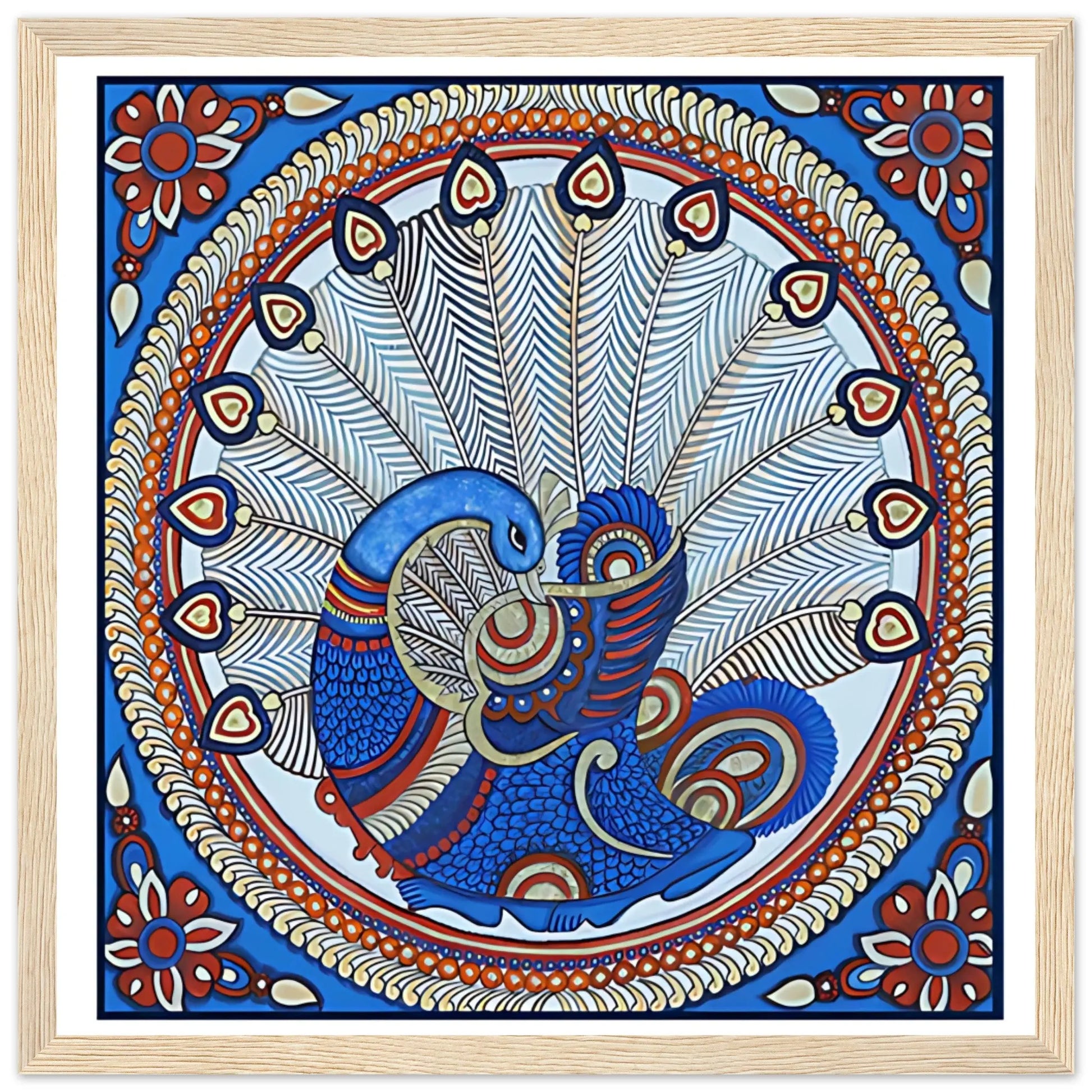 Kalamkari: Peacock spreading its feathers - Canvas Wiggle