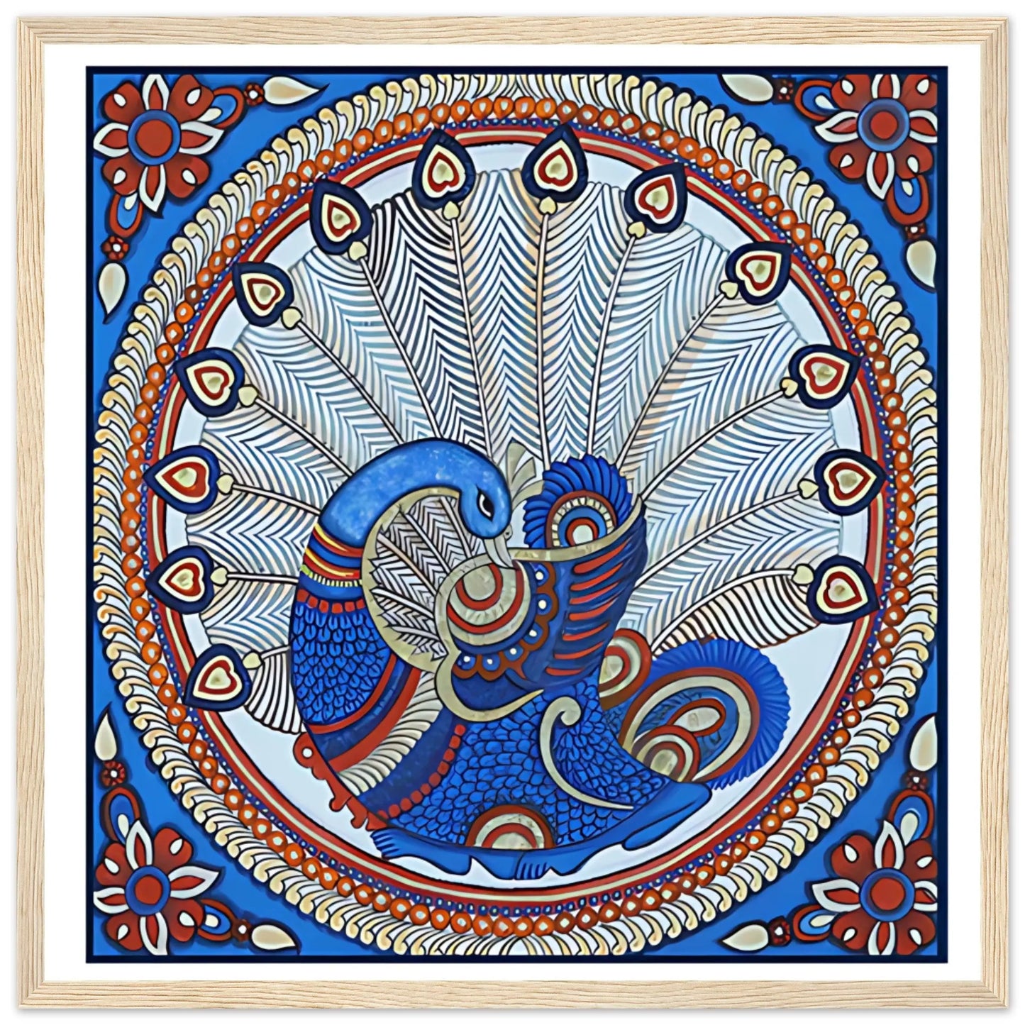 Kalamkari: Peacock spreading its feathers - Canvas Wiggle