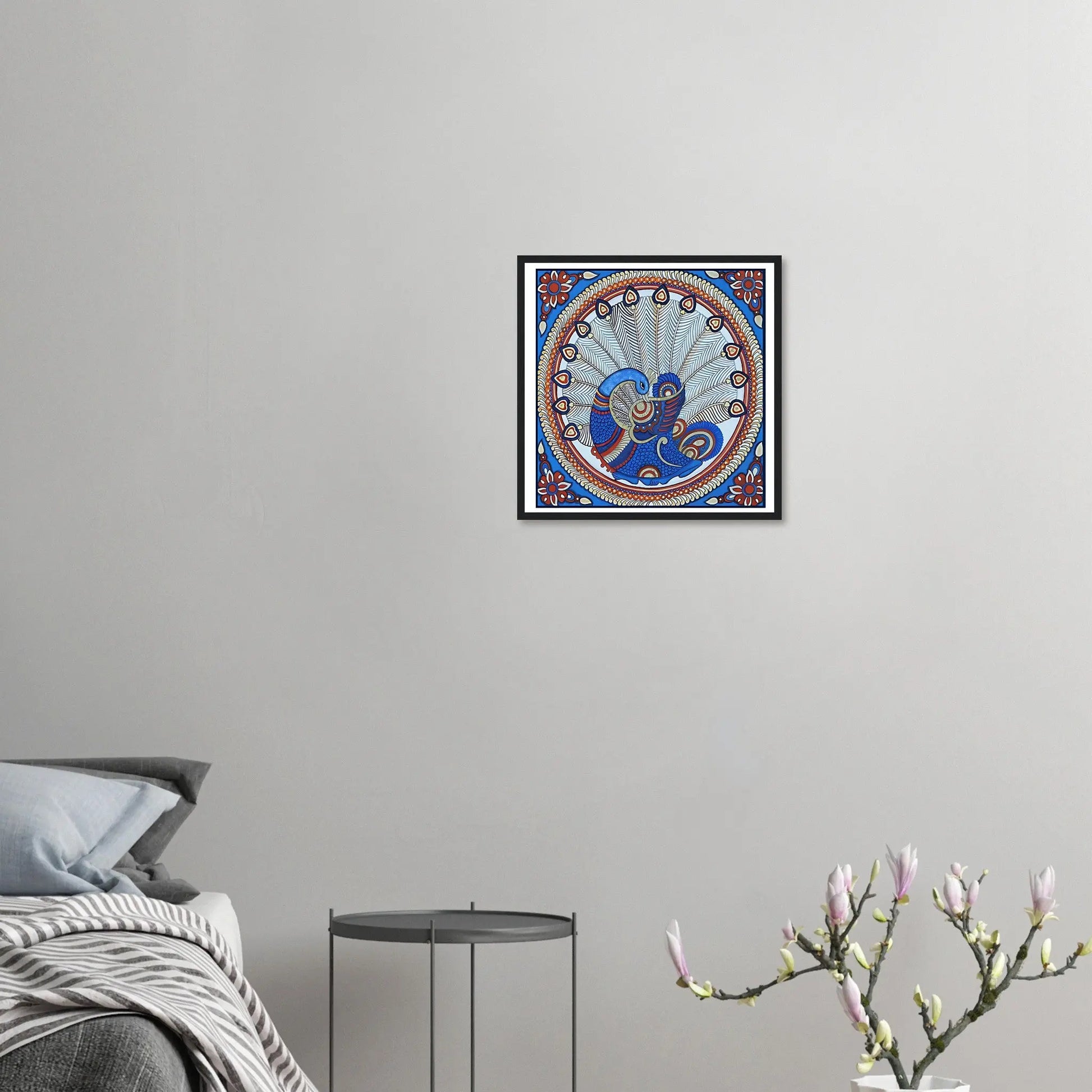 Kalamkari: Peacock spreading its feathers - Canvas Wiggle